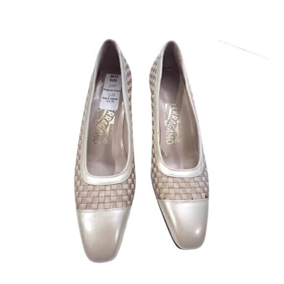 🎉SALE🎉 Salvatore Ferragamo Beige Fabric Weave Heels 6 AAAA GLAM Luxury NIB - Picture 2 of 16